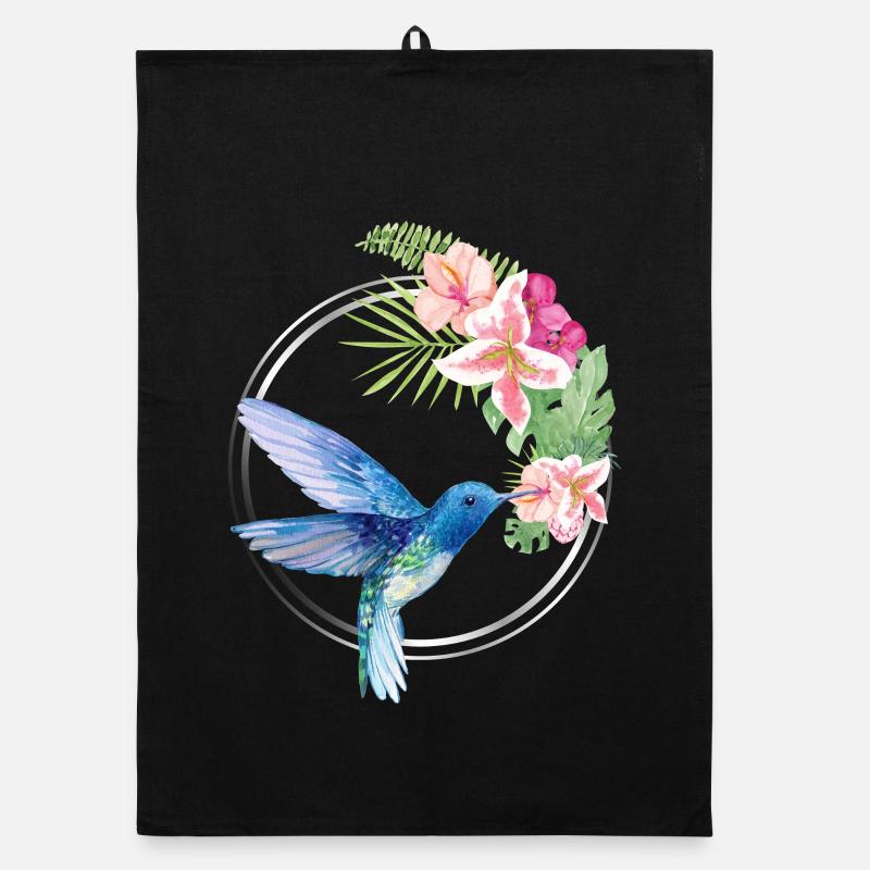 Azure Hummingbird Floral Circle Organic dish towel