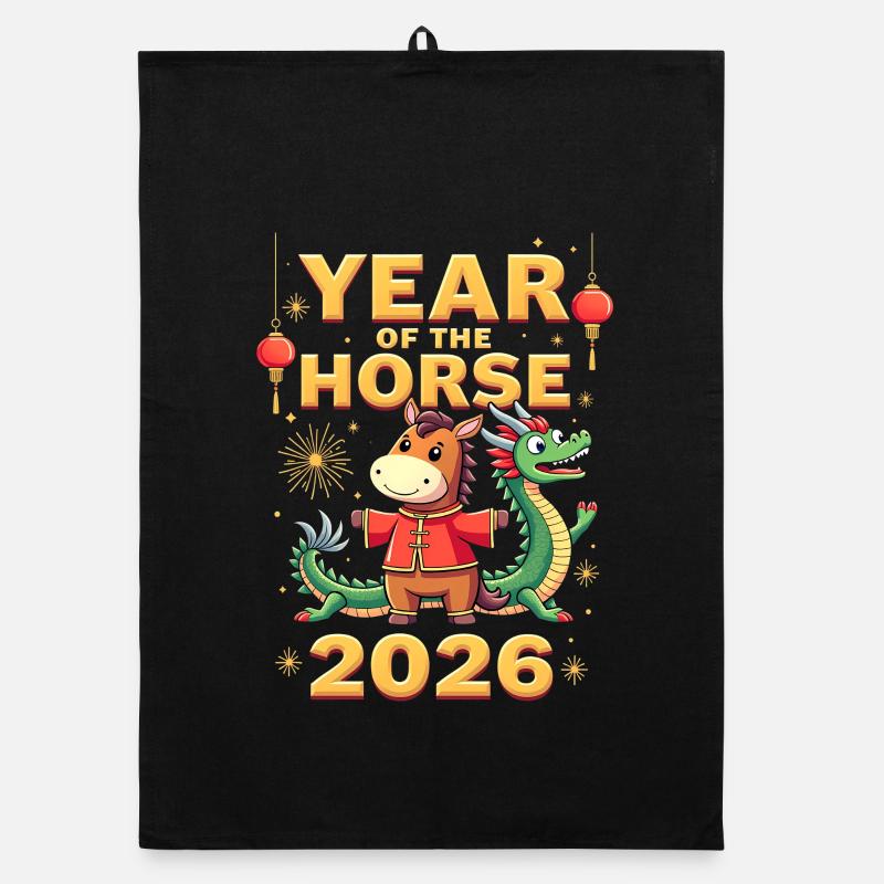 Nouvel An chinois du cheval 2026 Torchon bio
