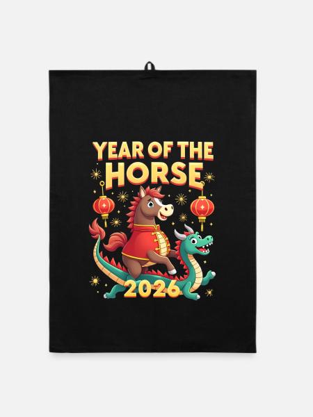 Chinese New Year Of The Horse 2026 - Organic Geschirrtuch - Schwarz - Vorne