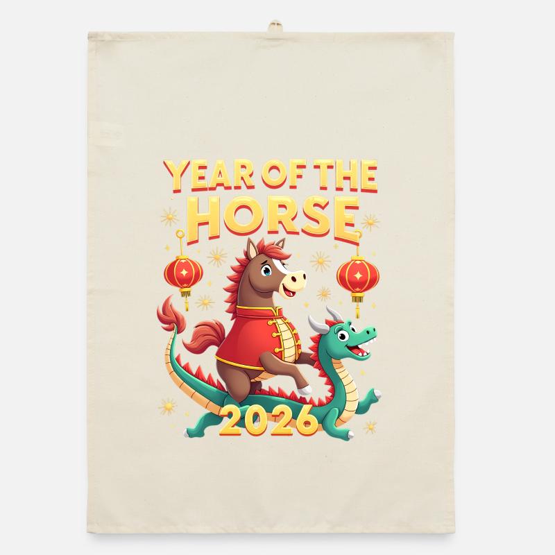 Nouvel An chinois du cheval 2026 Torchon bio