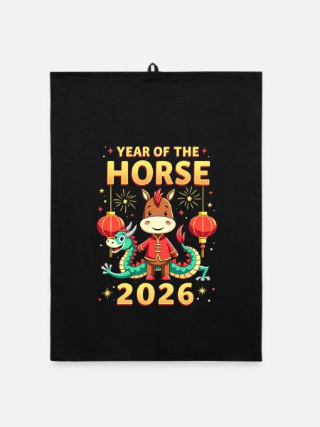 Chinese New Year Of The Horse 2026 - Organic dish towel - black - Front