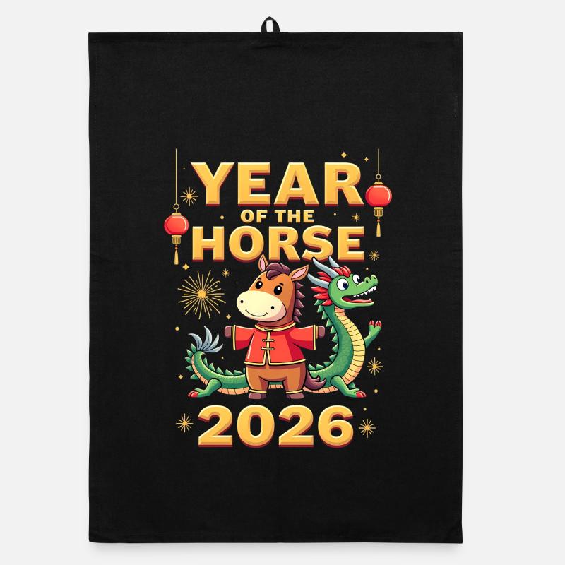 Nouvel An chinois du cheval 2026 Torchon bio
