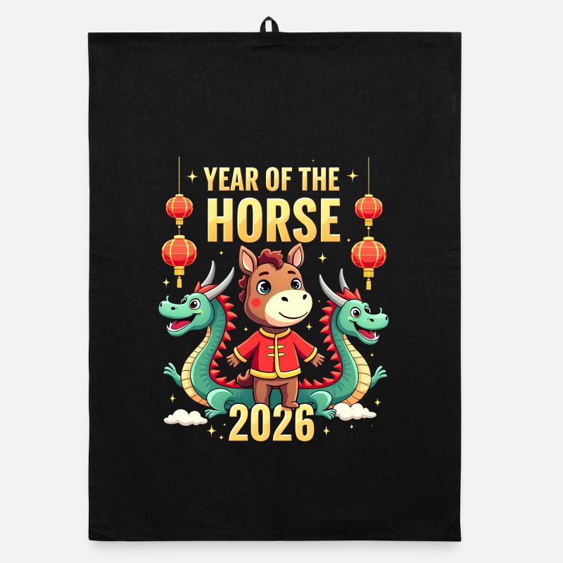 Nouvel An chinois du cheval 2026 Torchon bio