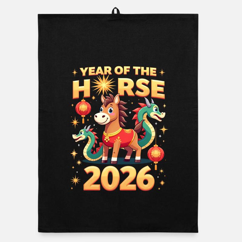 Nouvel An chinois du cheval 2026 Torchon bio