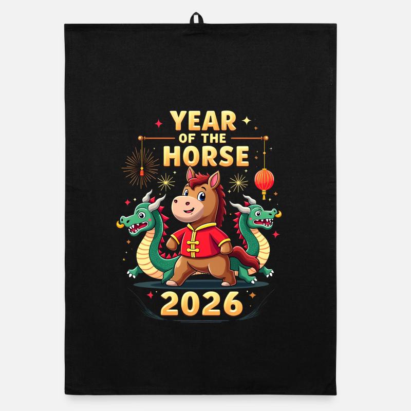 Nouvel An chinois du cheval 2026 Torchon bio