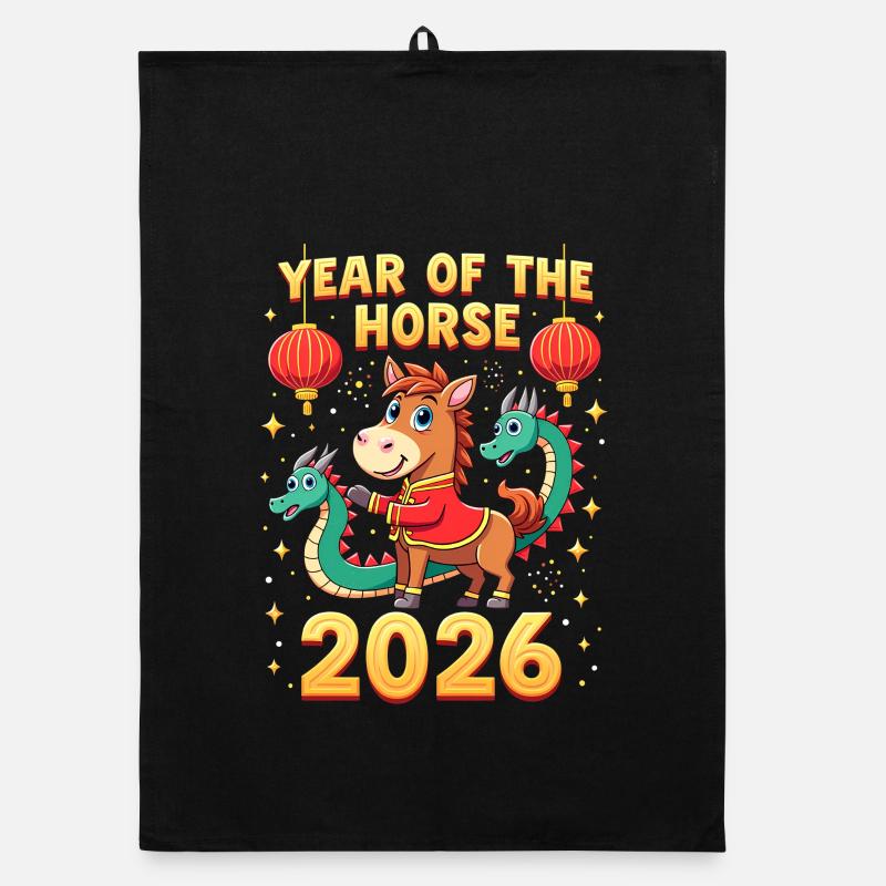 Nouvel An chinois du cheval 2026 Torchon bio