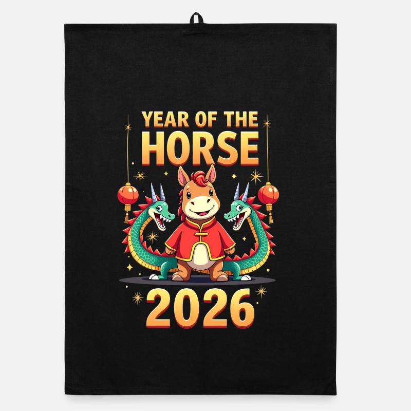 Nouvel An chinois du cheval 2026 Torchon bio