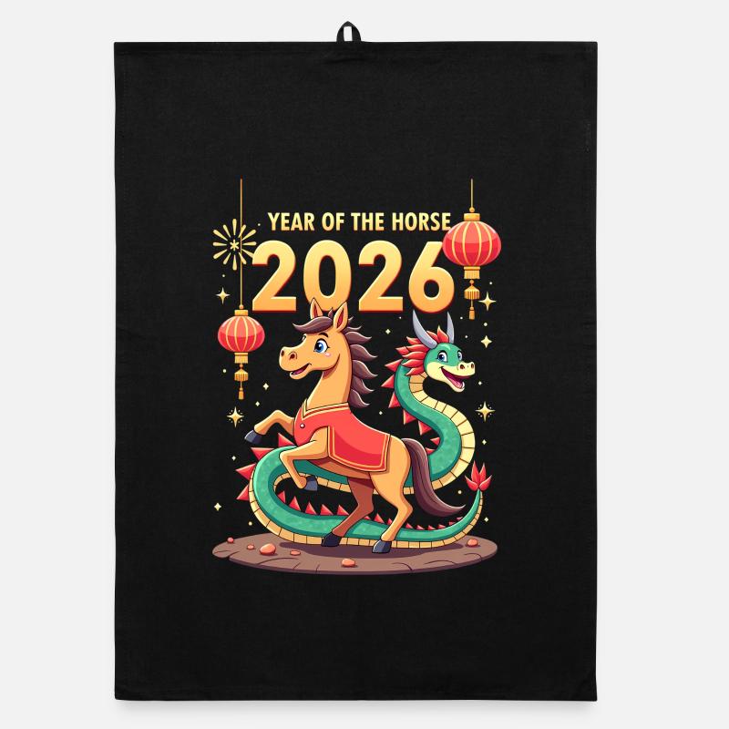 Nouvel An chinois du cheval 2026 Torchon bio