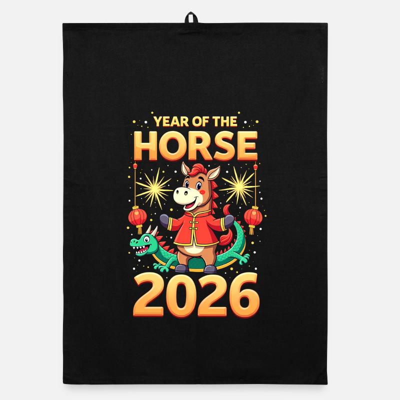 Nouvel An chinois du cheval 2026 Torchon bio