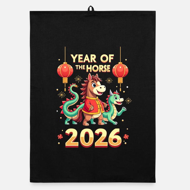Nouvel An chinois du cheval 2026 Torchon bio