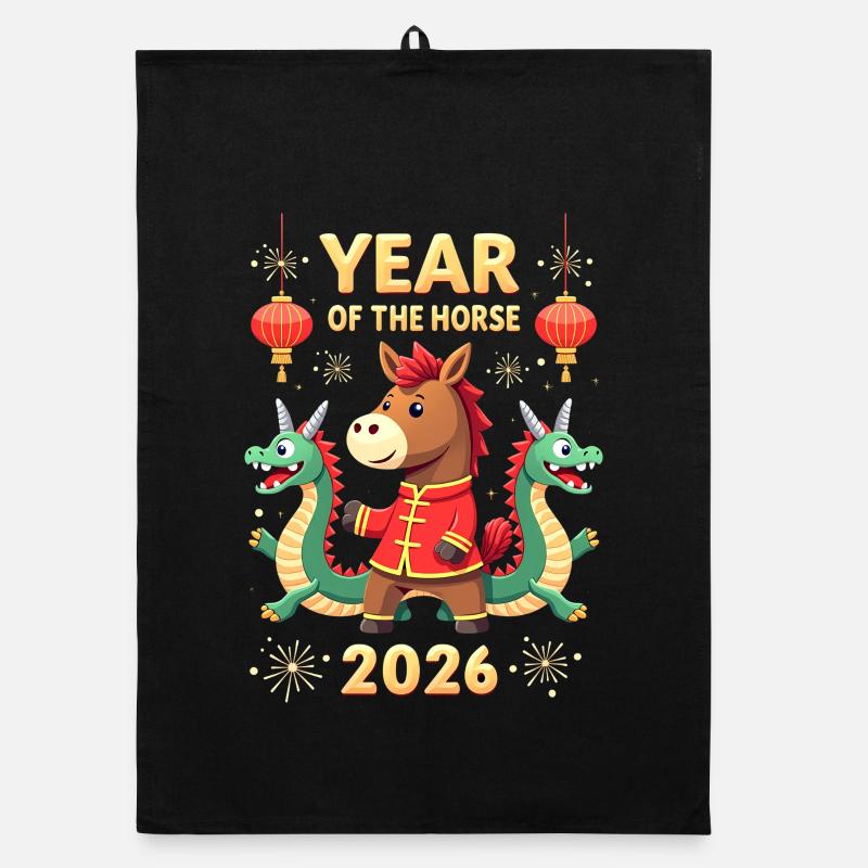 Nouvel An chinois du cheval 2026 Torchon bio