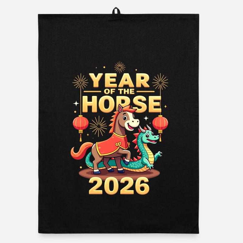 Nouvel An chinois du cheval 2026 Torchon bio