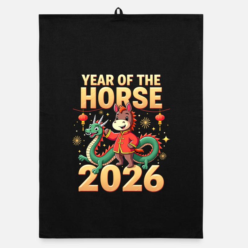 Nouvel An chinois du cheval 2026 Torchon bio