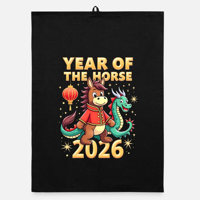 Nouvel An chinois du cheval 2026 Torchon bio