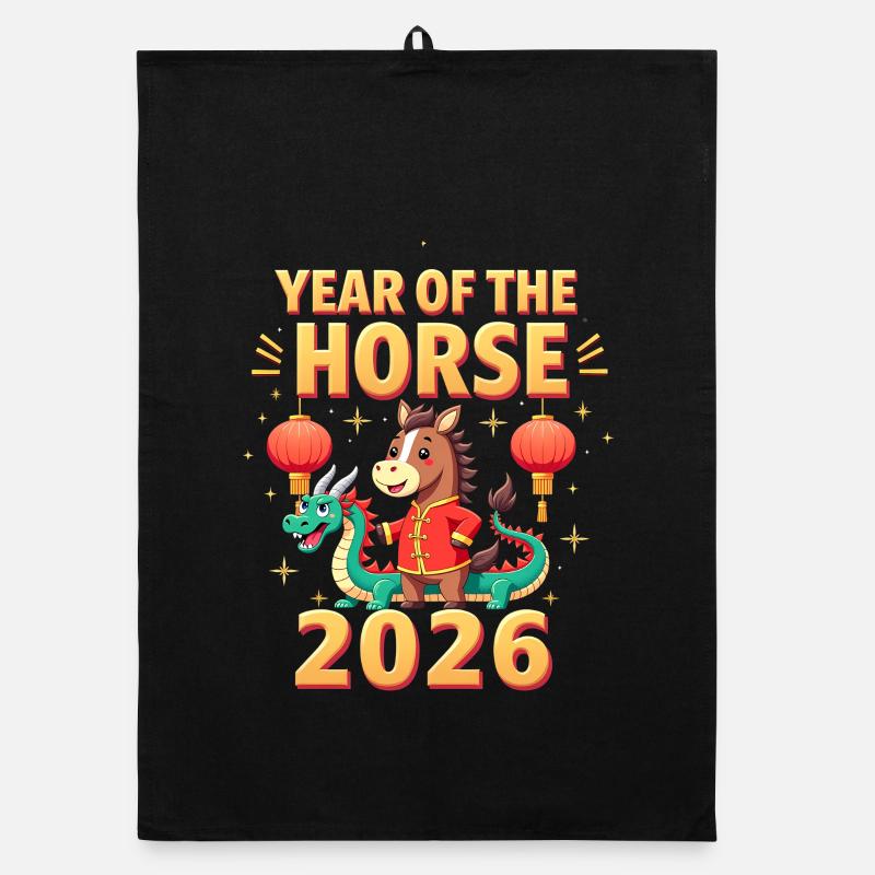Nouvel An chinois du cheval 2026 Torchon bio