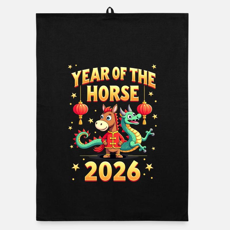 Nouvel An chinois du cheval 2026 Torchon bio