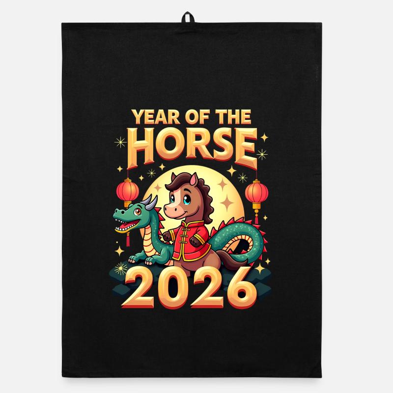 Nouvel An chinois du cheval 2026 Torchon bio