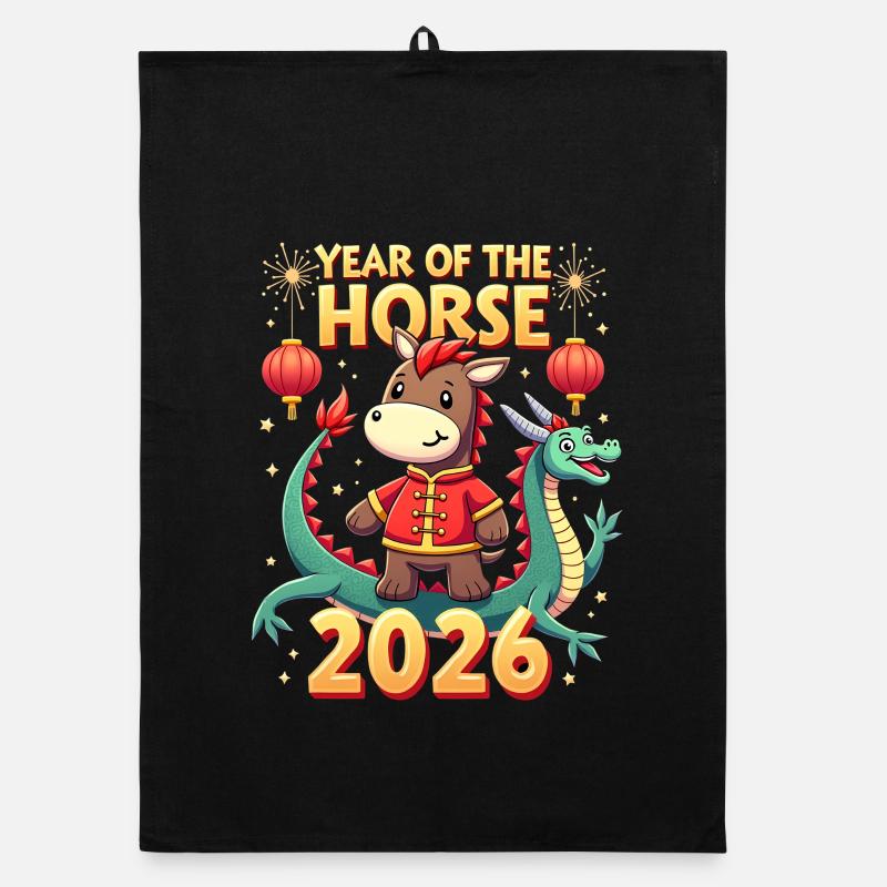 Nouvel An chinois du cheval 2026 Torchon bio