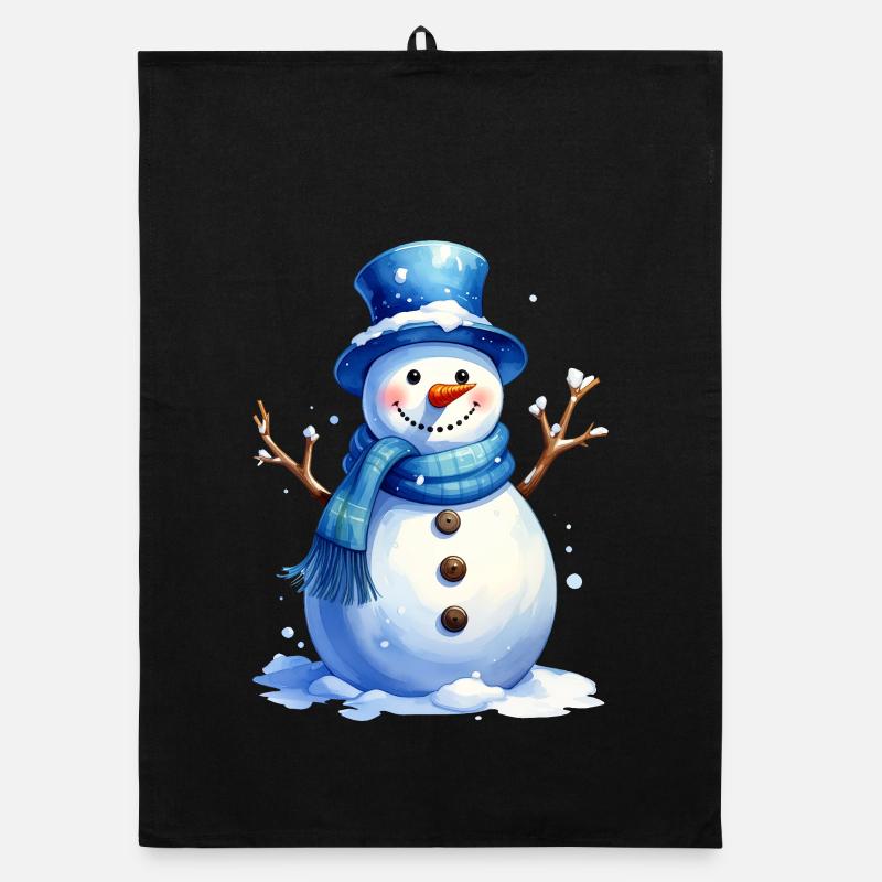 Snowman in winter with blue hat Organic dish towel