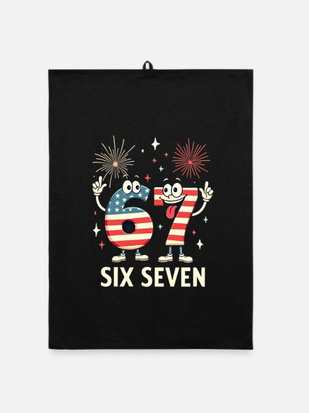 US Flag 67 Memes Six Seven - Torchon bio - noir - Devant