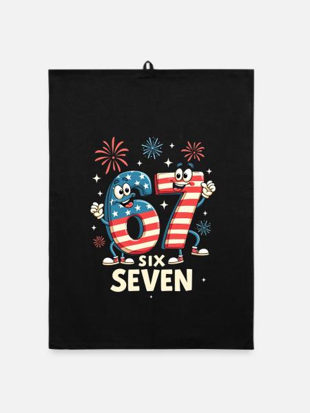 US Flag 67 Memes Six Seven - Organic Geschirrtuch - Schwarz - Vorne