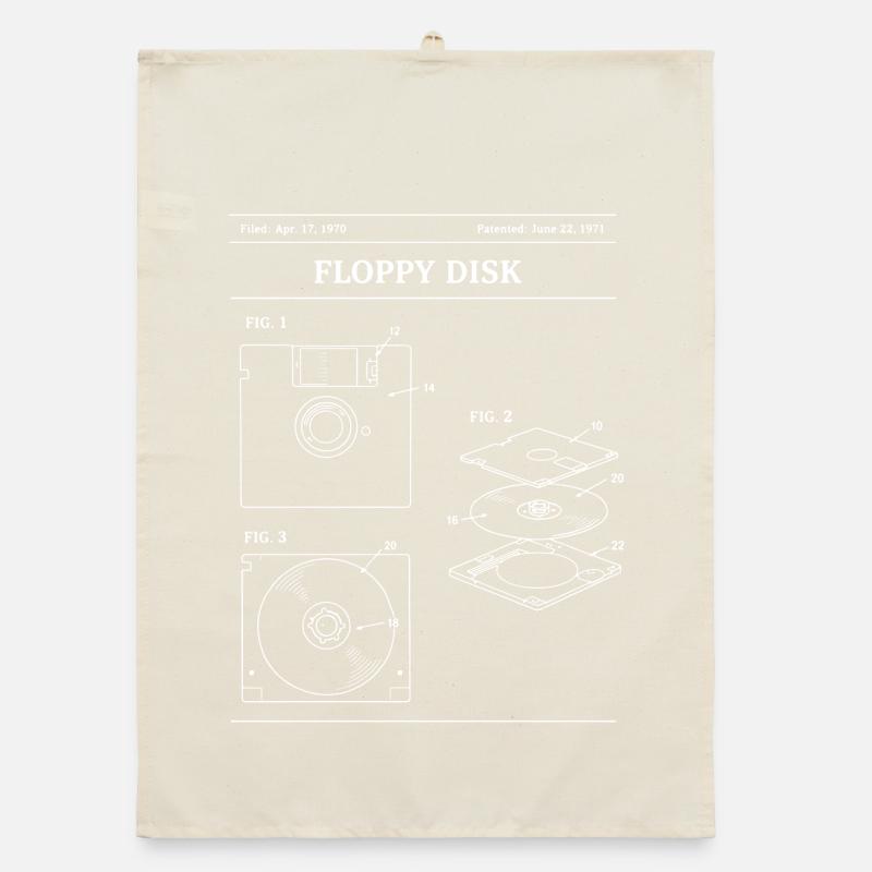 Retro Floppy Disk Blueprint Organic dish towel