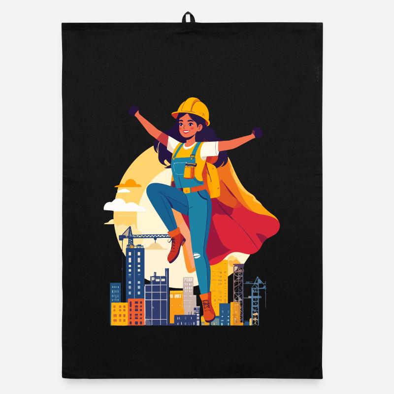 Bauheldin Heldin der Baustelle Bauarbeiterin Motiv Organic Geschirrtuch