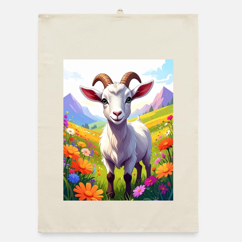 Chèvre dans une prairie fleurie Torchon bio