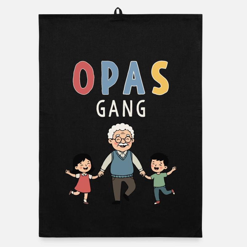 Opas Gang – Bester Opa mit Enkelkindern Design - Organic Geschirrtuch - Schwarz