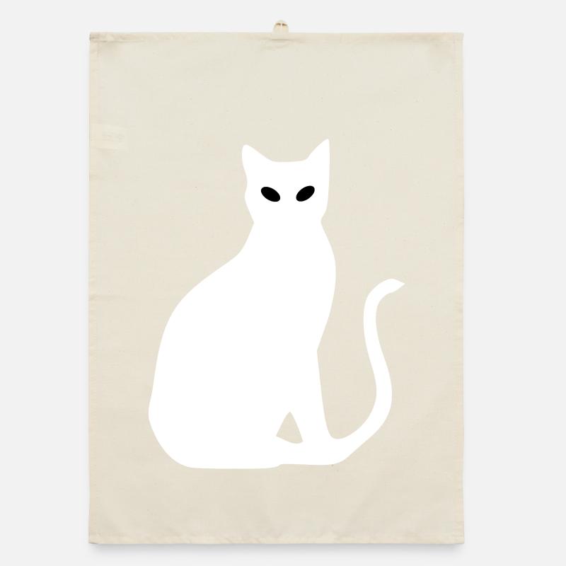 Cat White Silhouette Gift Cat Lover Organic dish towel