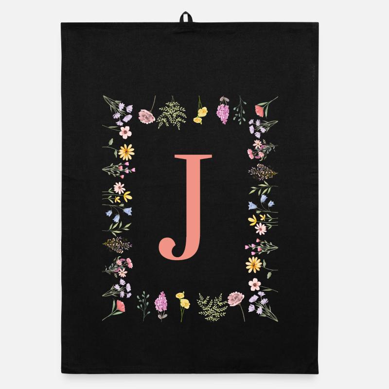 Floral Initials "J", Letters Monogram Organic dish towel