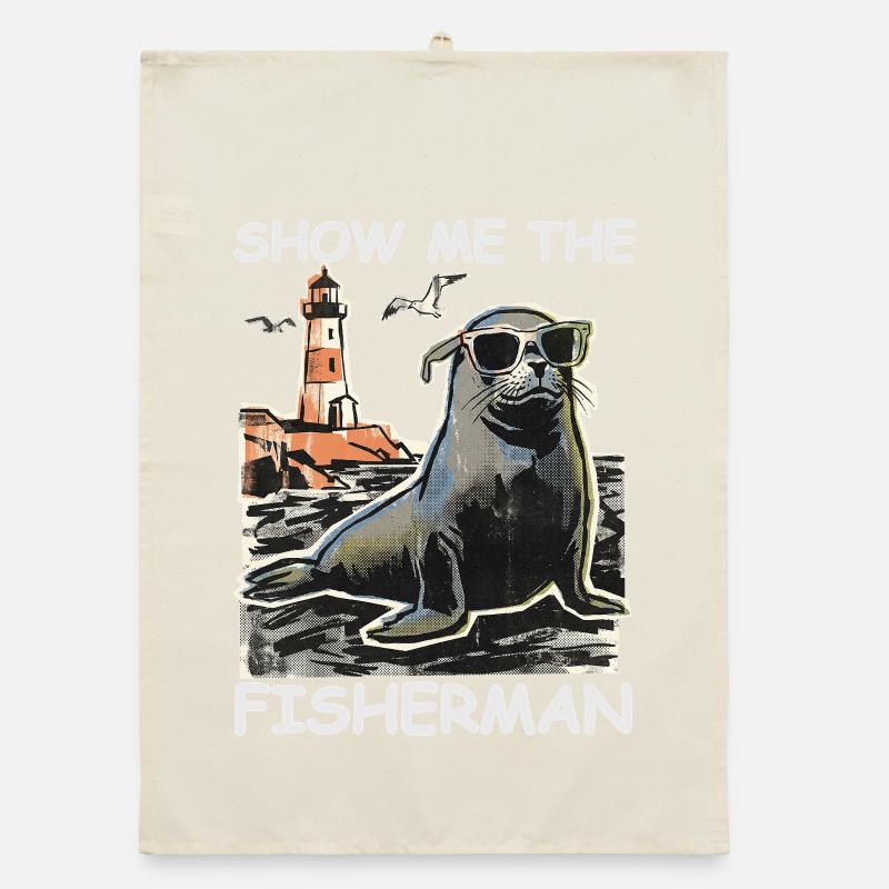 Funny seal looking for fish Organic dish towel