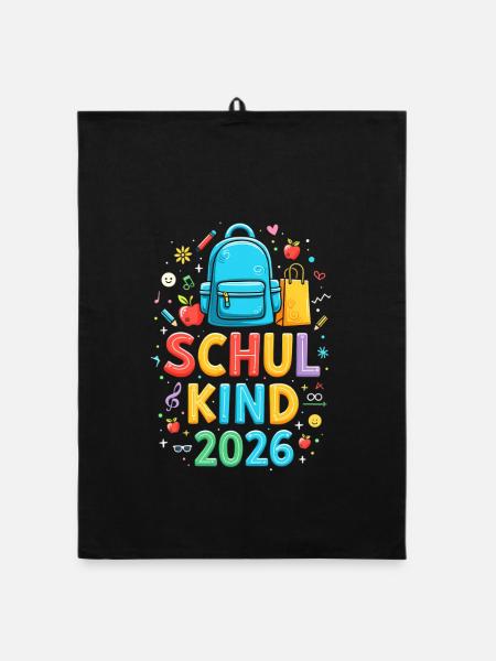 Schulkind 2026 Einschulung 2026 Schulanfang - Organic Geschirrtuch - Schwarz - Vorne