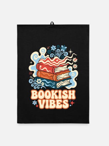 Bookish Vibes Retro Bücher - Organic Geschirrtuch - Schwarz - Vorne