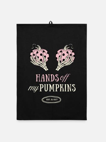 Hands Off My Pumpkins Halloween Kürbis Geschenk - Organic Geschirrtuch - Schwarz - Vorne