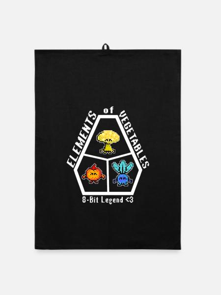 Elements of Vegetables, 8-Bit Legend, Pixel Gemüse - Organic Geschirrtuch - Schwarz - Vorne