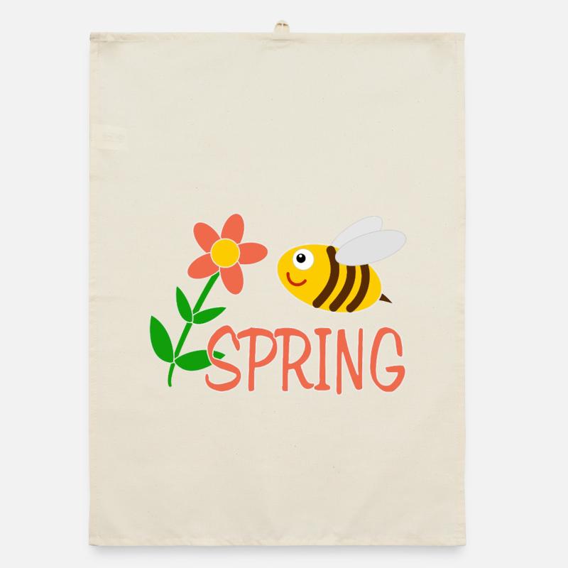 Spring motif with bee Organic dish towel