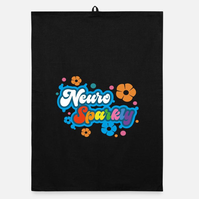 Typographie arc-en-ciel de fleur scintillante neuro - Torchon bio - noir
