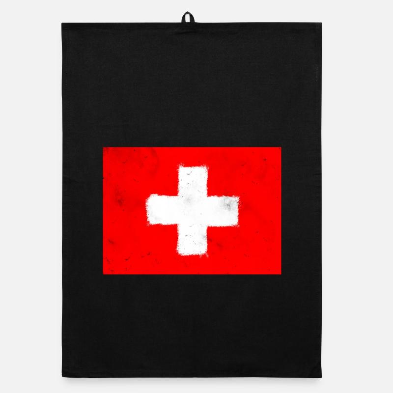Flagge der Schweiz - Organic Geschirrtuch - Schwarz
