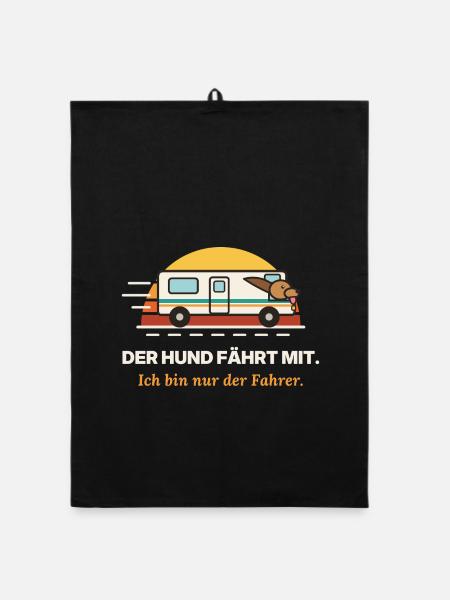 Der Hund fährt mit – Fahrer bleibt - Organic Geschirrtuch - Schwarz
