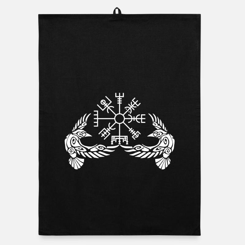 White ravens and Viking compass Organic dish towel