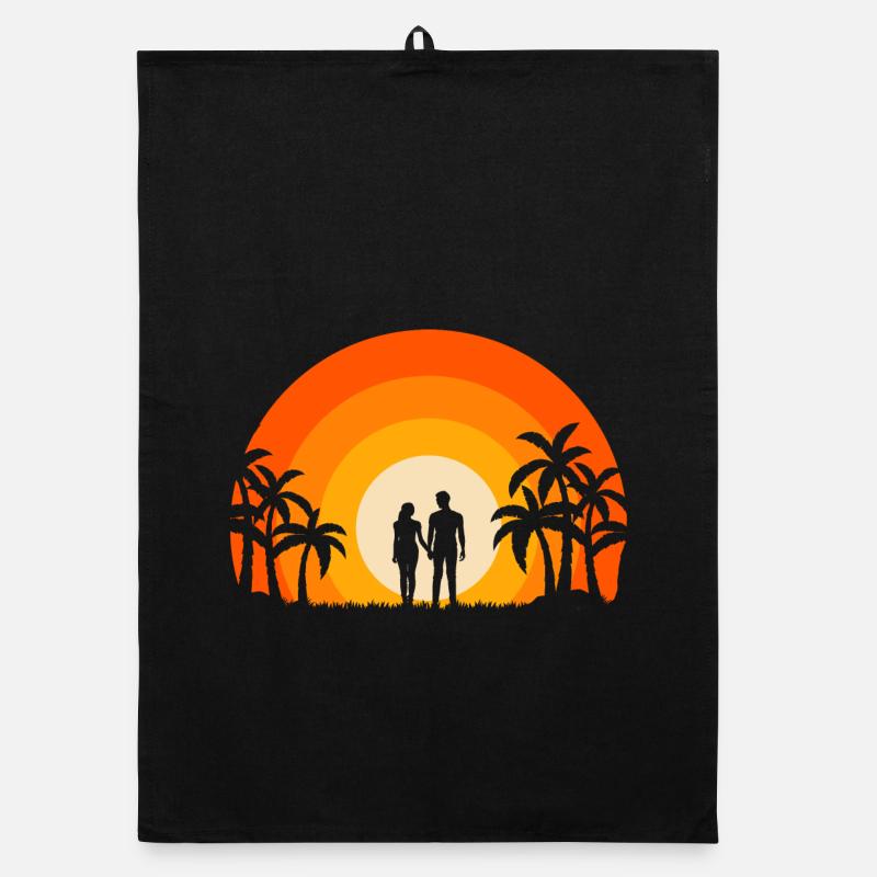 Summer Sunset Palm Tree Beach Ocean Paradise Love Organic dish towel