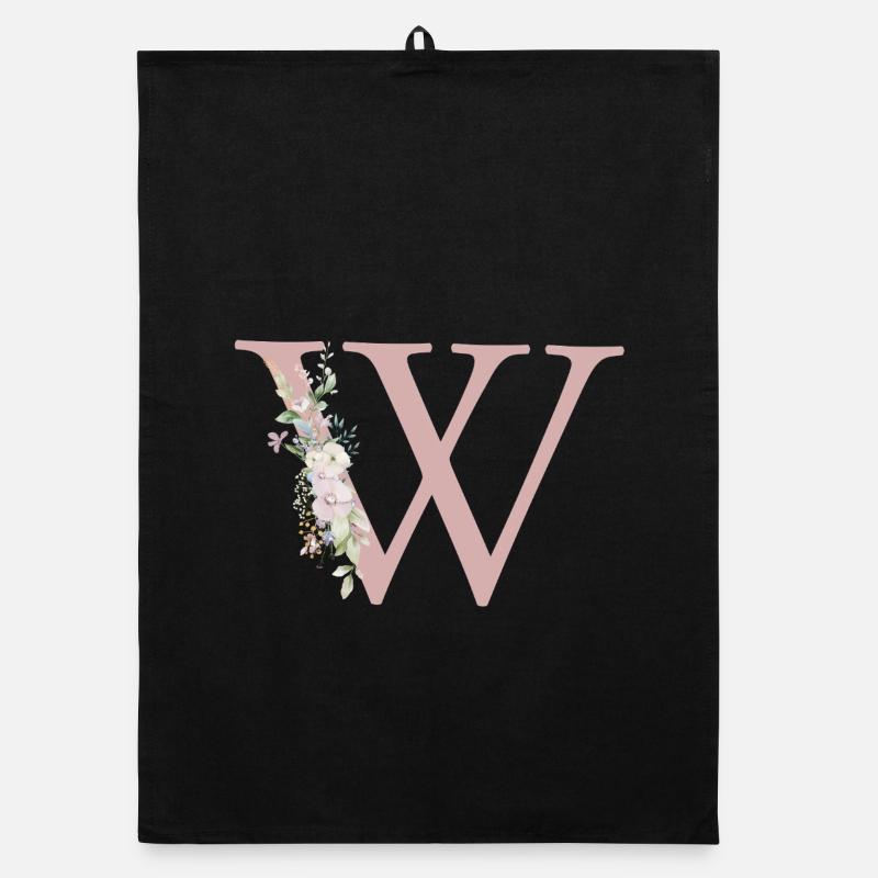W Monogram, Floral, Personalizable Organic dish towel
