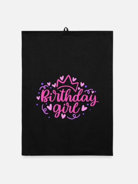 Birthday Girlie with Crown Heart Confetti - Organic dish towel - black - Front