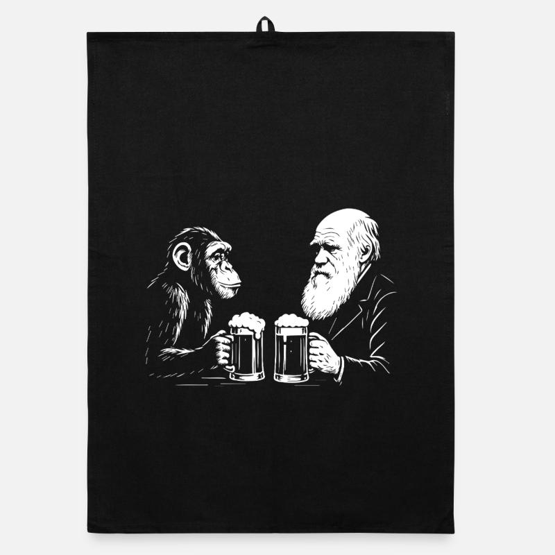 Charles Darwin trinkt Bier mit Affe Organic Geschirrtuch