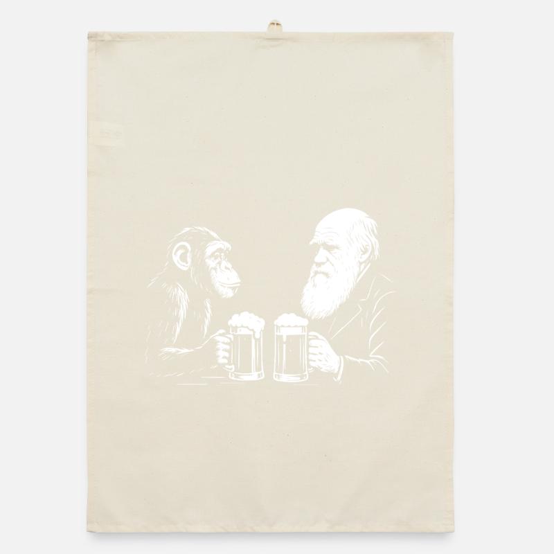 Charles Darwin is drinking beer with monkey Organic dish towel