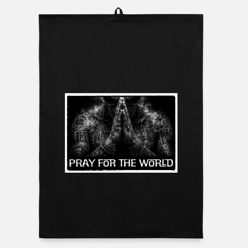 Pray for the world - Organic Geschirrtuch - Schwarz