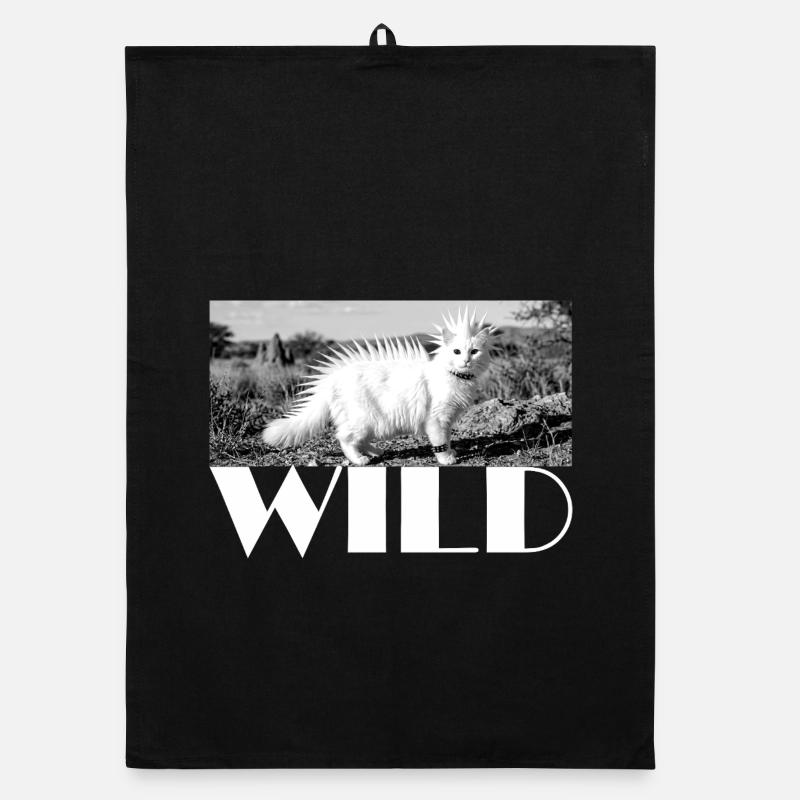 Wild punky cat with spiked mane wild Organic dish towel