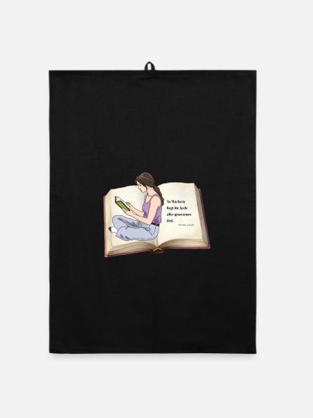 Das Buch-Mädchen - Organic Geschirrtuch - Schwarz