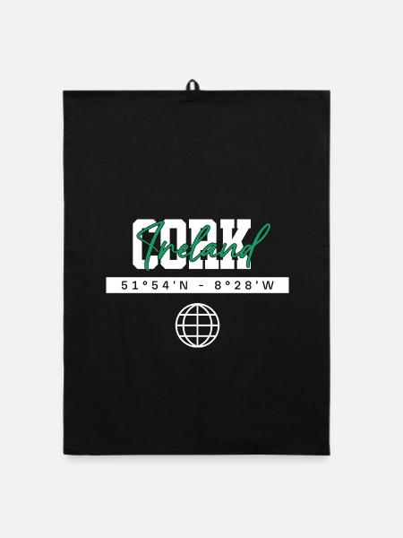 Cork Irland Koordinaten Reise Souvenir - Organic Geschirrtuch - Schwarz - Vorne